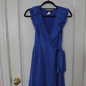 Blue Pleated Wrap Dress - size small